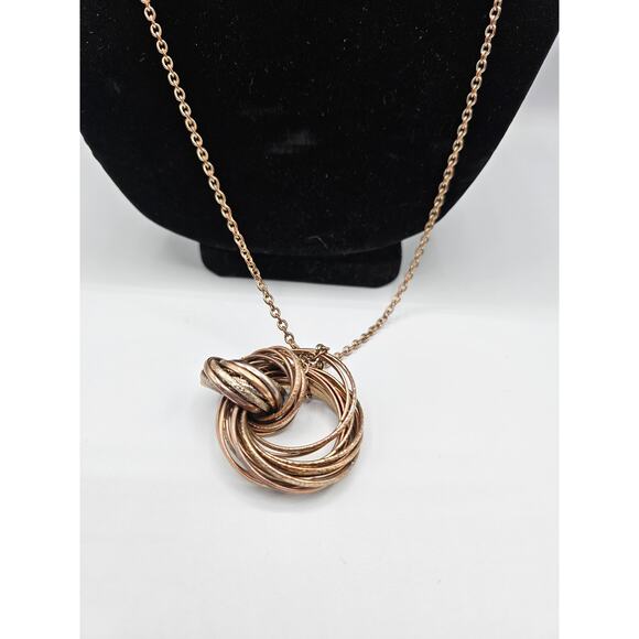 Vintage 1980s Pendant Style Necklace Gold Tone Wrapped Metal - Picture 2 of 4